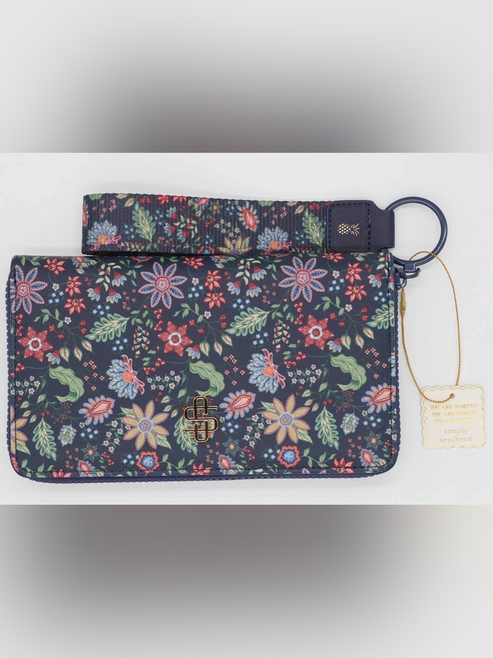 Simply Southern Floral Navy Blue Phone Wristlet NWT